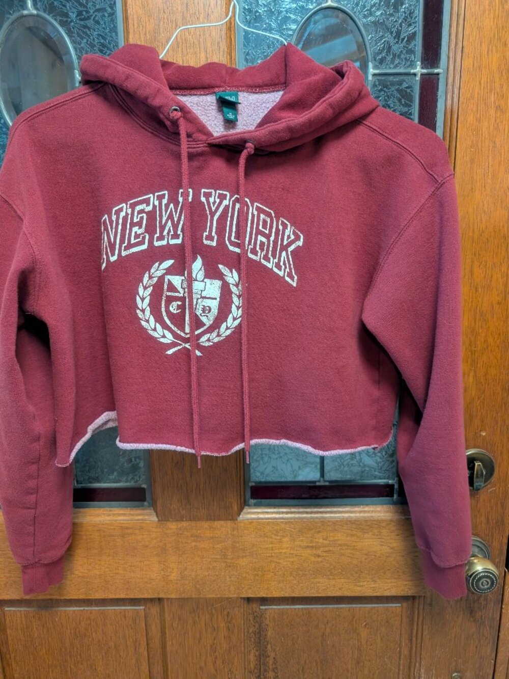 Womens Maroon graphic hoodie, size Medium